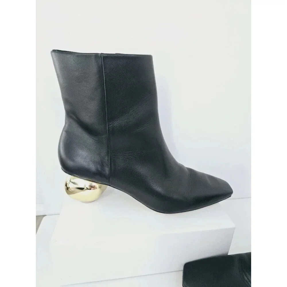 Cult Gaia Mari Black Leather Pointed Square Toe Bootie Knob Ankle Boots 40 10 - Picture 4 of 12